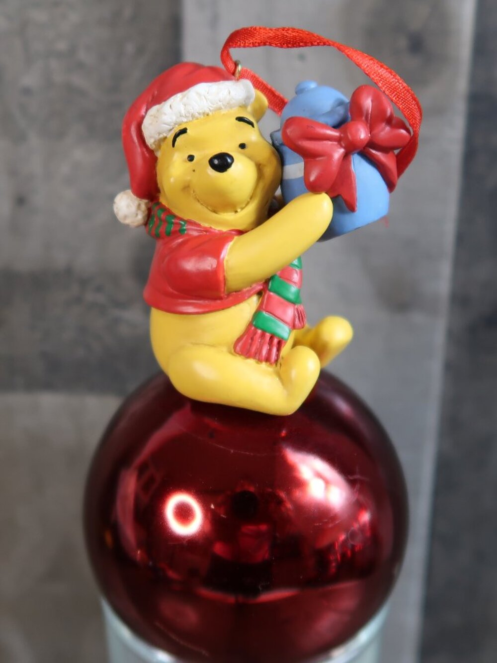 Disney's Winnie the Pooh Christmas Ornament on Red Bauble Ball Holiday